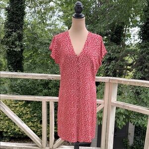 Rails Helena Carmine Daisies Red Coral Ditzy Floral Button-Down Dress Size L